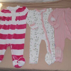 Lot of 3 KicKee Pants Ralph Lauren Bamboo Velour Footie Sleepers Girls 6m 9m